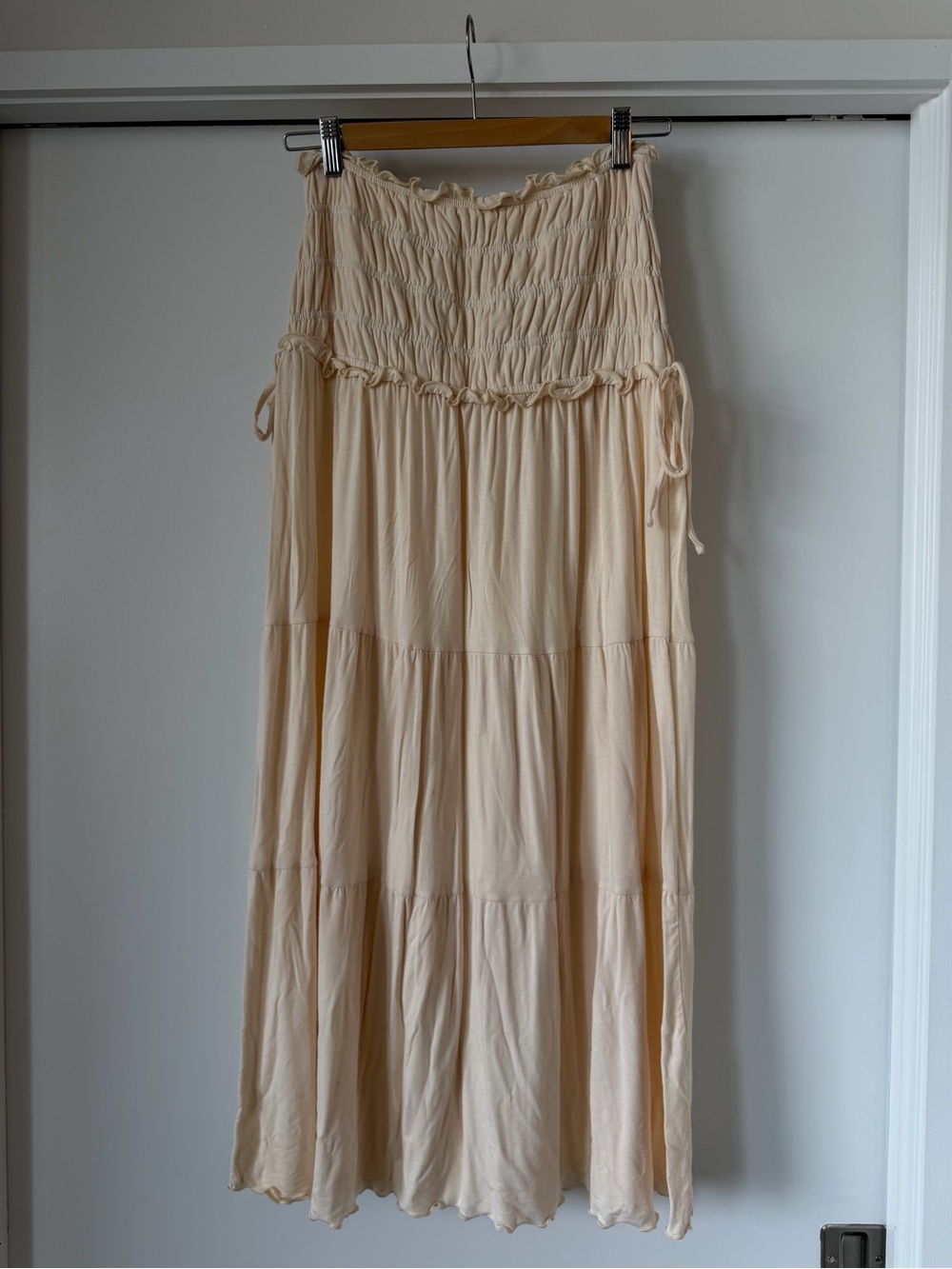Tiger Mist Cream Tiered Maxi Skirt with Smocked Waist